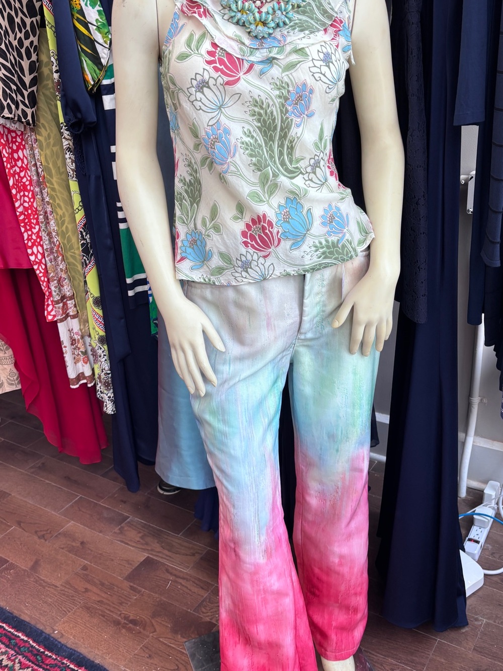 Womens Tie-Dye Boot Cut Jeans  Pink & Blue